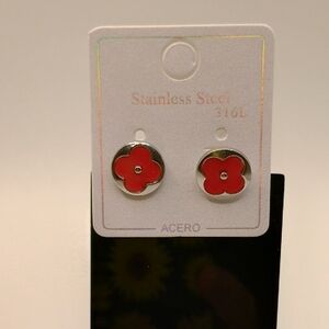 Stainless Steel Red Clover Earrings